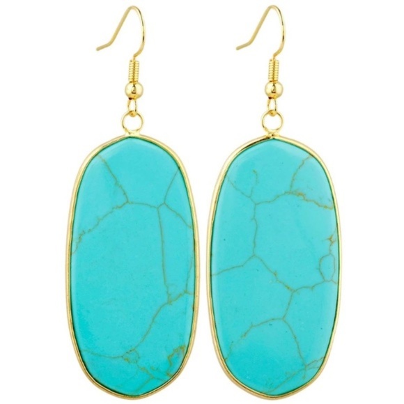 Turquoise & Gold Oval Dangle Drop Earrings NEW!! - Picture 2 of 3